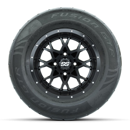 GTW® Vortex 2 Matte Black/Machined 12 in Wheels with 255/55-R12 Fusion GTR Steel Belt Radial Street Tires – Full Set