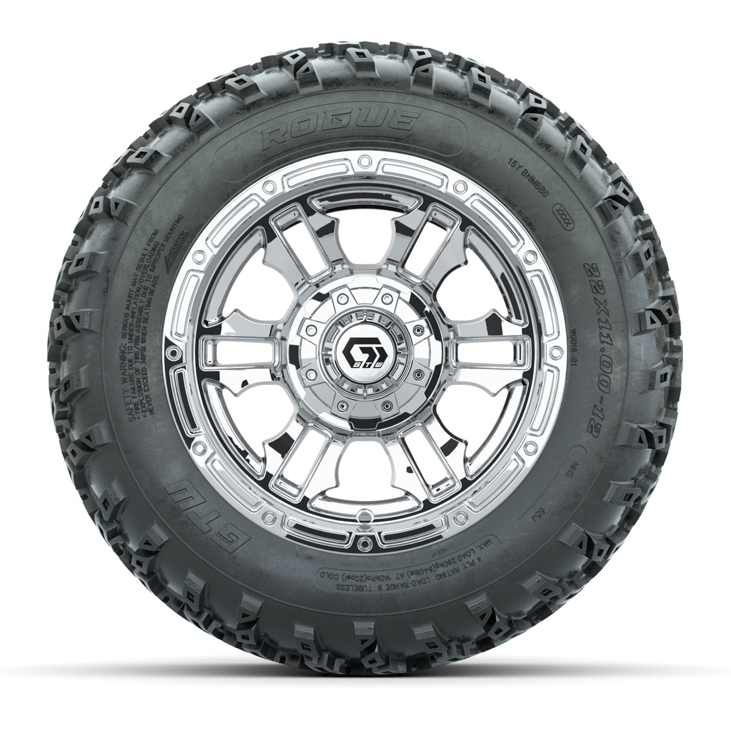 GTW® Shogun Chrome 12 in Wheels with 22x11.00-12 Rogue All-Terrain Tires - Full Set