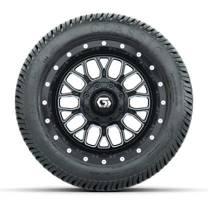 GTW® Helix Black/Machined 12 in Wheels with 215/40-12 Excel Classic Street Tires – Full Set