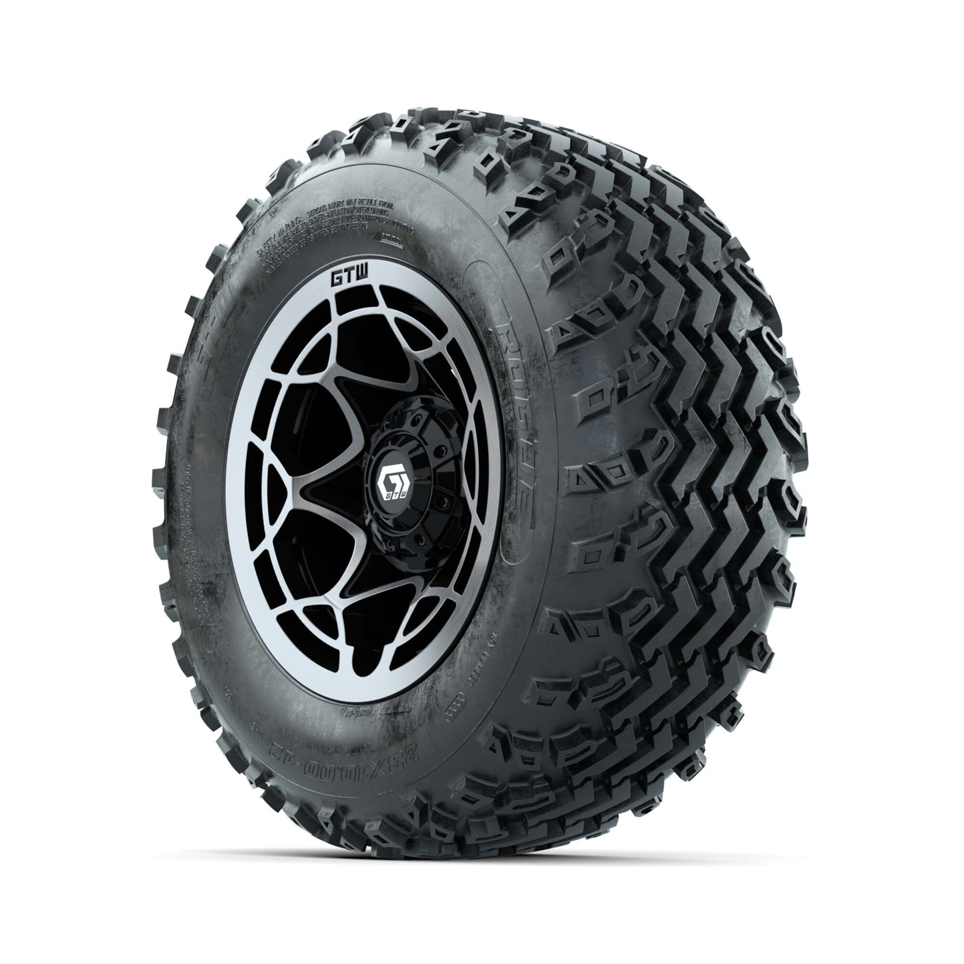 GTW® Nexus Black/Silver 12 in Wheels with 23X10.00-12 Rogue All-Terrain Tires – Full Set