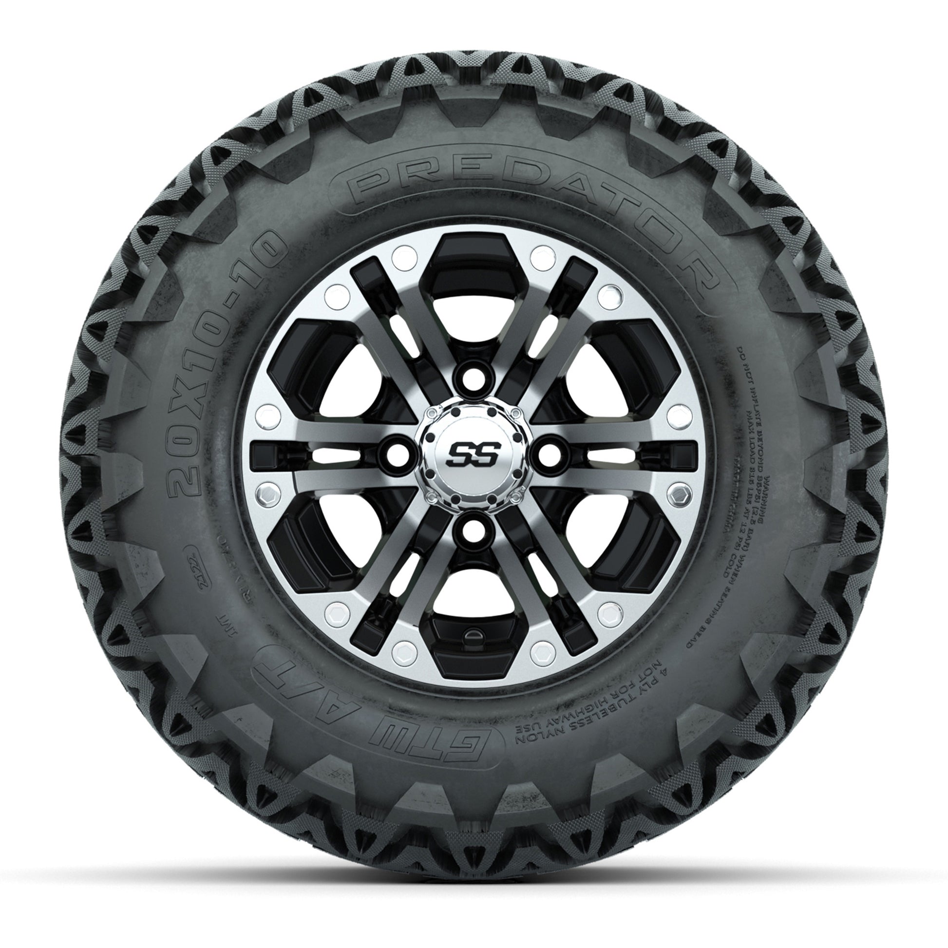 GTW Specter Black and Machined Wheels with 20in Predator A-T Tires - 10 Inch