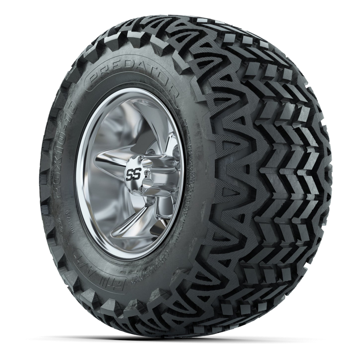 GTW Godfather Chrome 10 in Wheels with 20x10-10 Predator All-Terrain Tires – Full Set