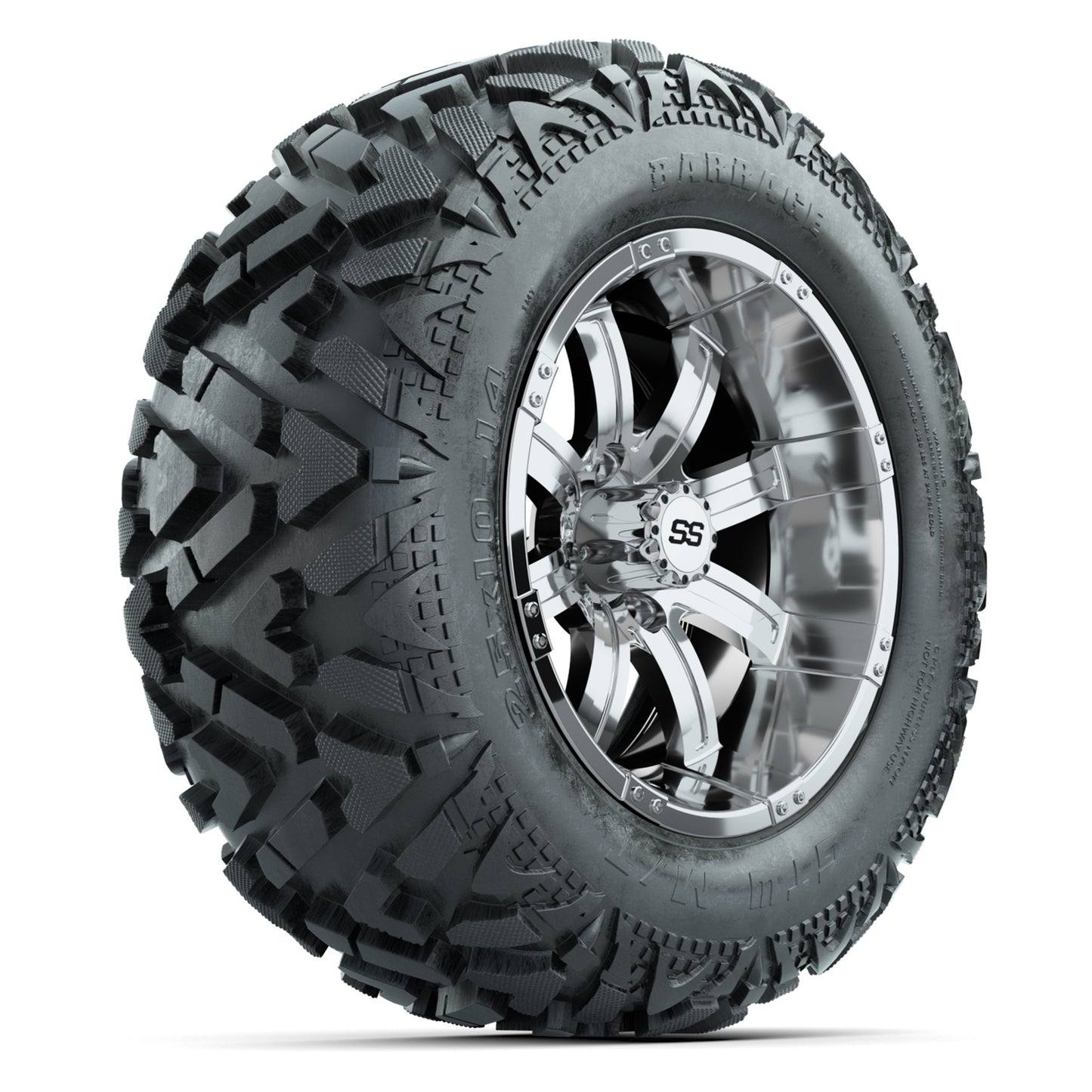GTW Tempest Chrome 14 in Wheels with 25x10-14 Barrage Mud Tires – Full Set