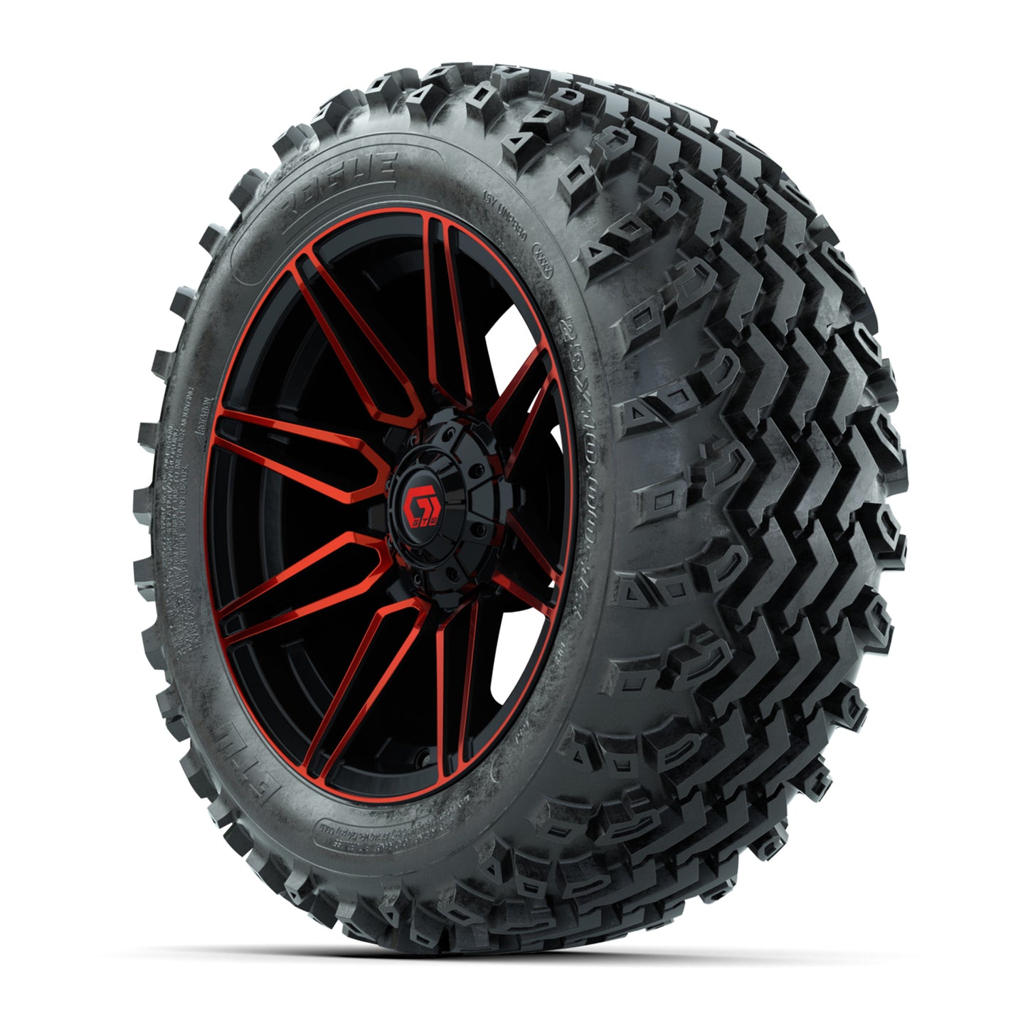 GTW® Stealth Red/Machined 14 in Wheels with 23X10-14 Rogue All-Terrain Tires – Full Set