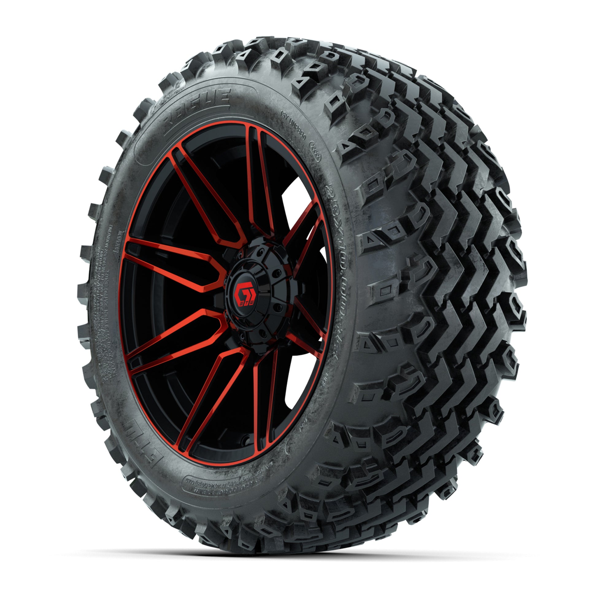 GTW® Stealth Red/Machined 14 in Wheels with 23X10-14 Rogue All-Terrain Tires – Full Set