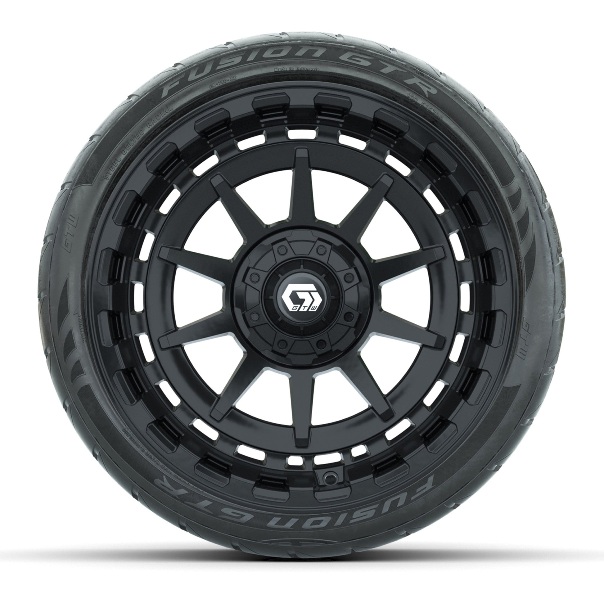 GTW® Barricade Gloss Black 15 in Wheels with 215/40-R15 Fusion GTR Steel Belted Street Tires – Full Set