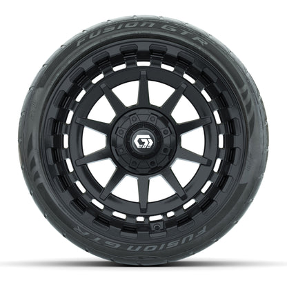 GTW® Barricade Gloss Black 15 in Wheels with 215/40-R15 Fusion GTR Steel Belted Street Tires – Full Set