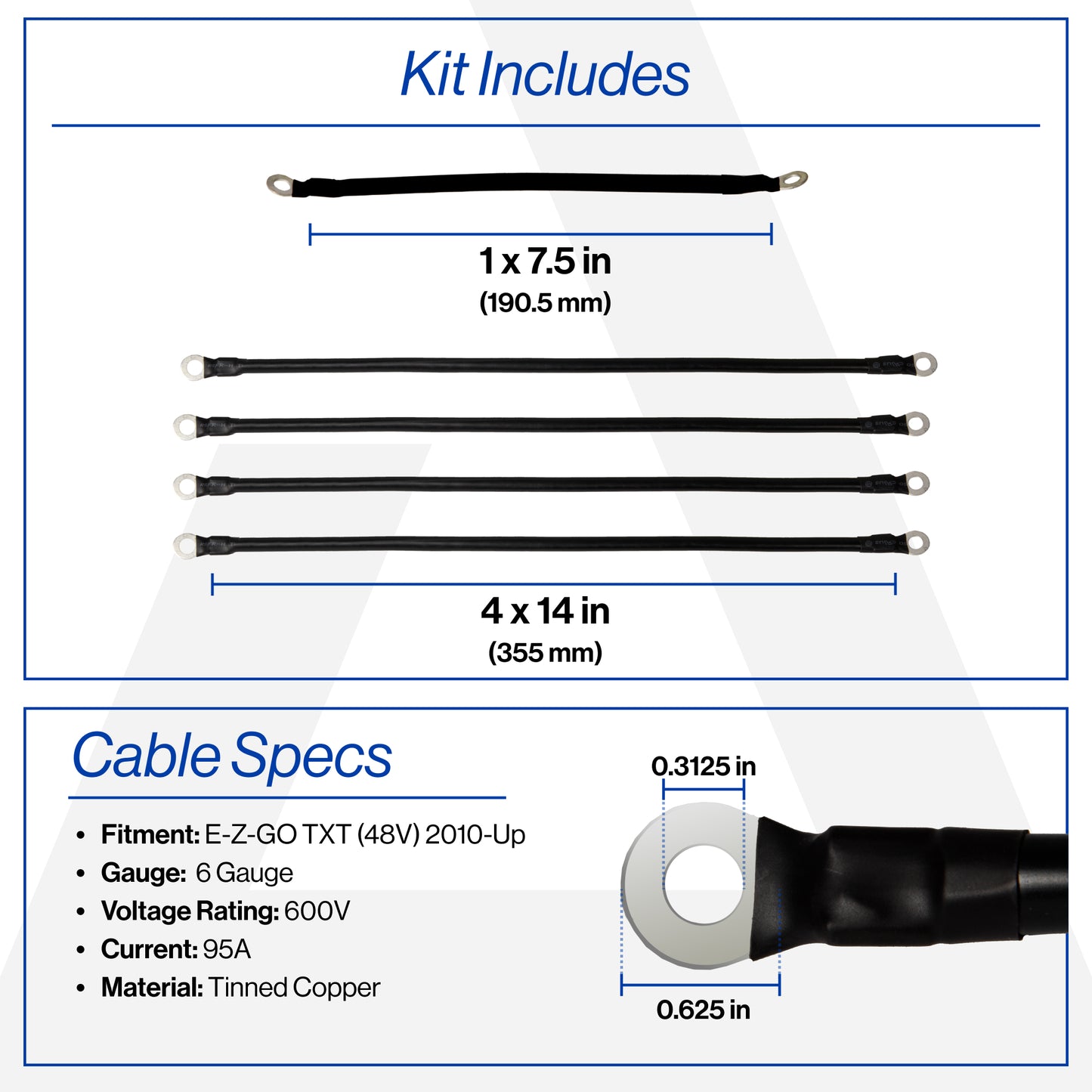 EZGO TXT 48V 6-Gauge Battery Cable Set (Years 2010-Up)