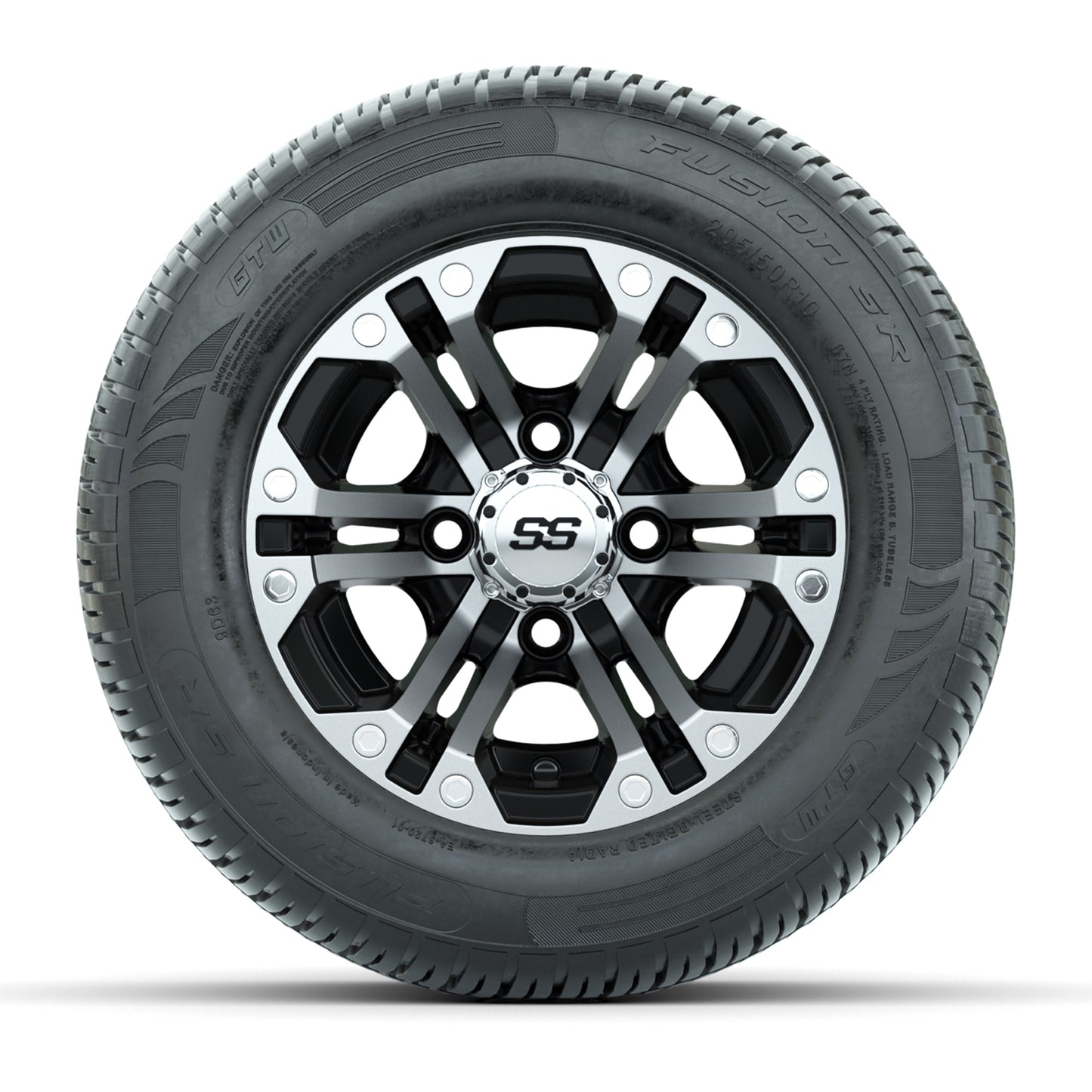 GTW Specter Black/Machined 10 in Wheels with 205/50-R10 Fusion S/R Radial Steel Belt Street Tires – Full Set