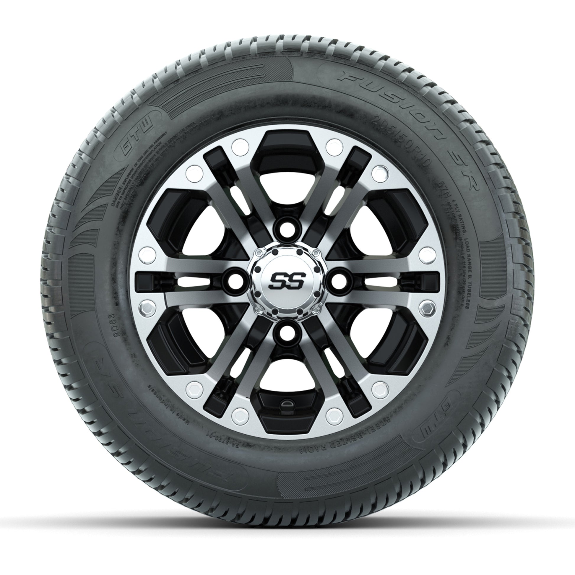 GTW Specter Black/Machined 10 in Wheels with 205/50-R10 Fusion S/R Radial Steel Belt Street Tires – Full Set