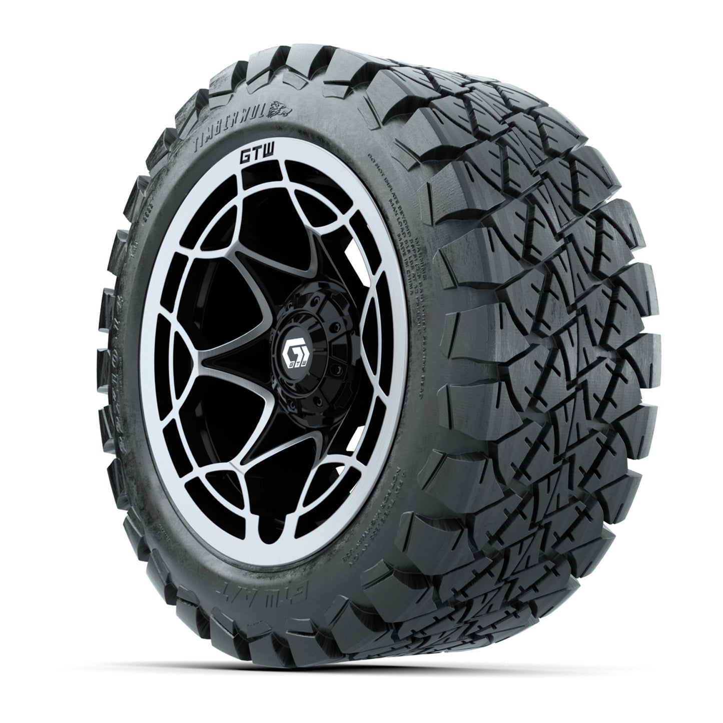 GTW® Nexus Gloss Black/Silver 14 in Wheels with 22x10-14 Timberwolf All-Terrain Tires – Full Set