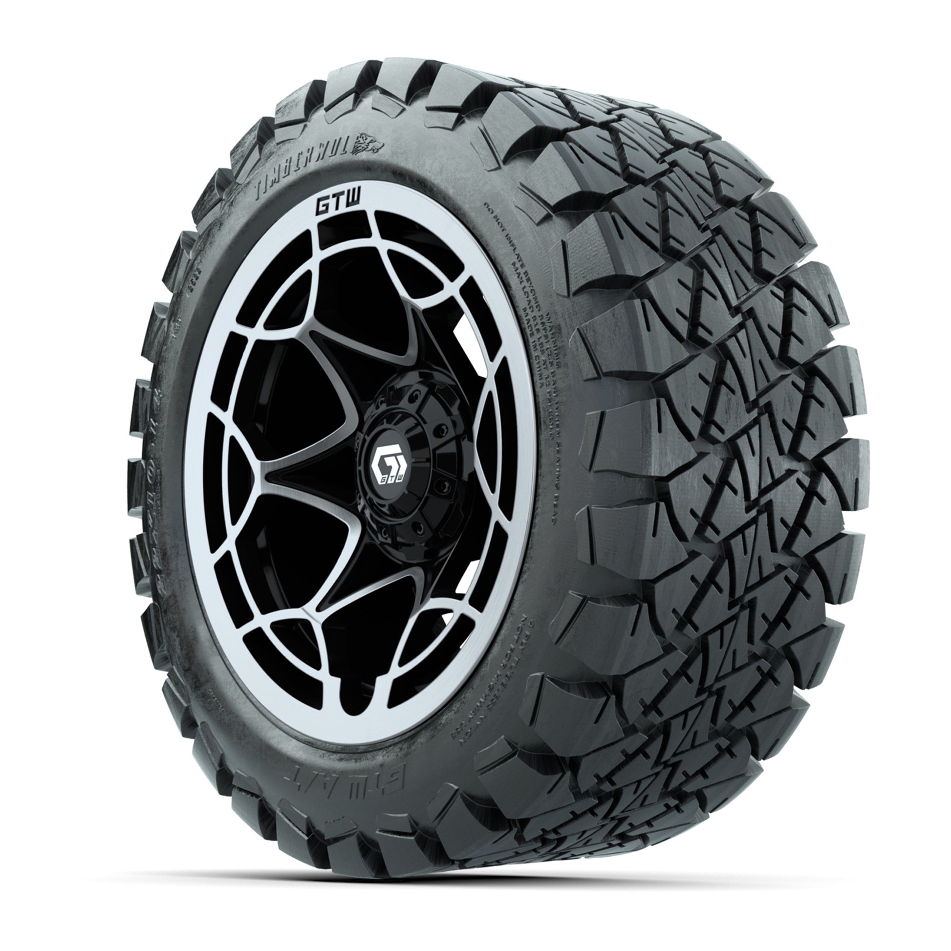 GTW® Nexus Gloss Black/Silver 14 in Wheels with 22x10-14 Timberwolf All-Terrain Tires – Full Set