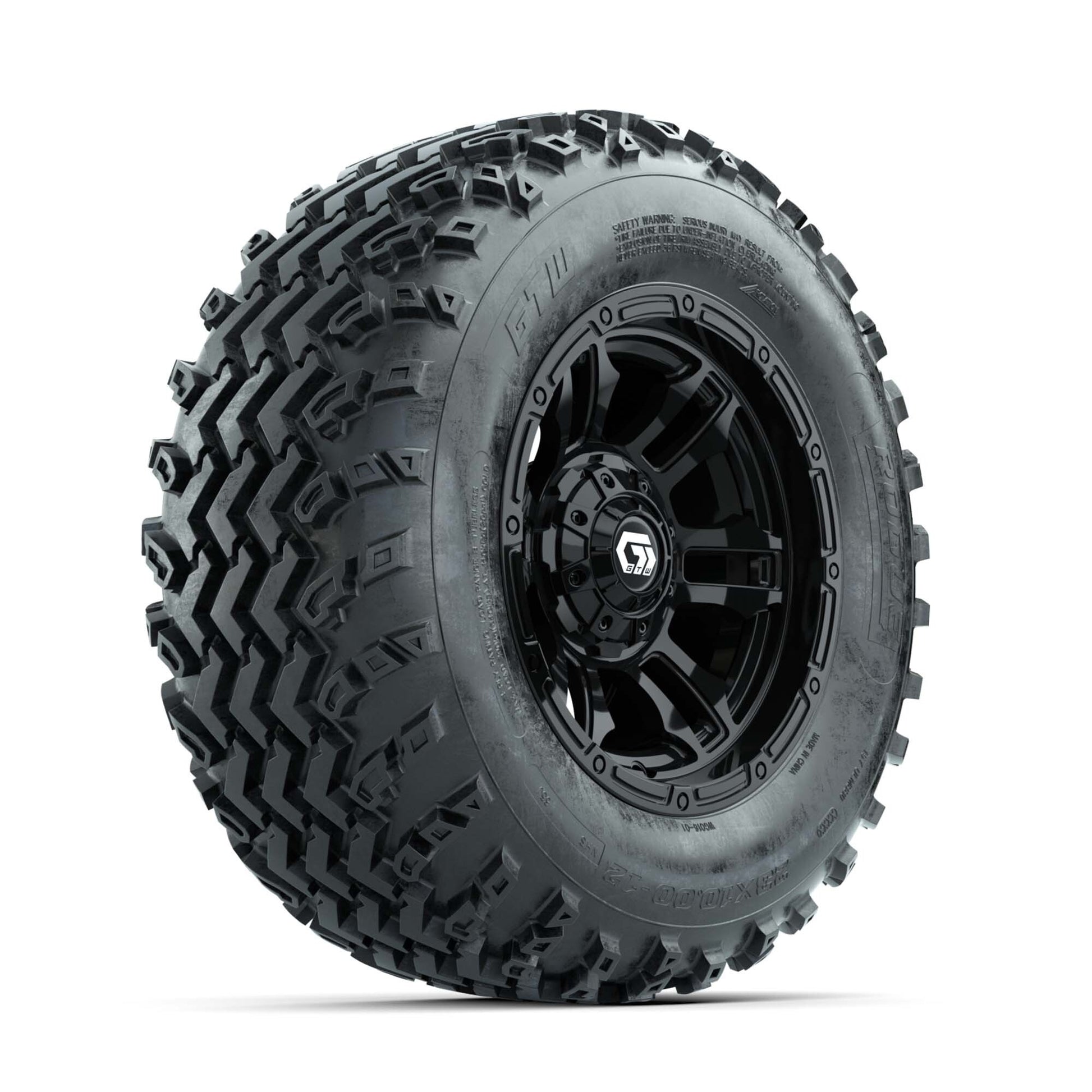 GTW® Shogun Gloss Black 12 in Wheels with 23X10.00-12 Rogue All-Terrain Tires – Full Set