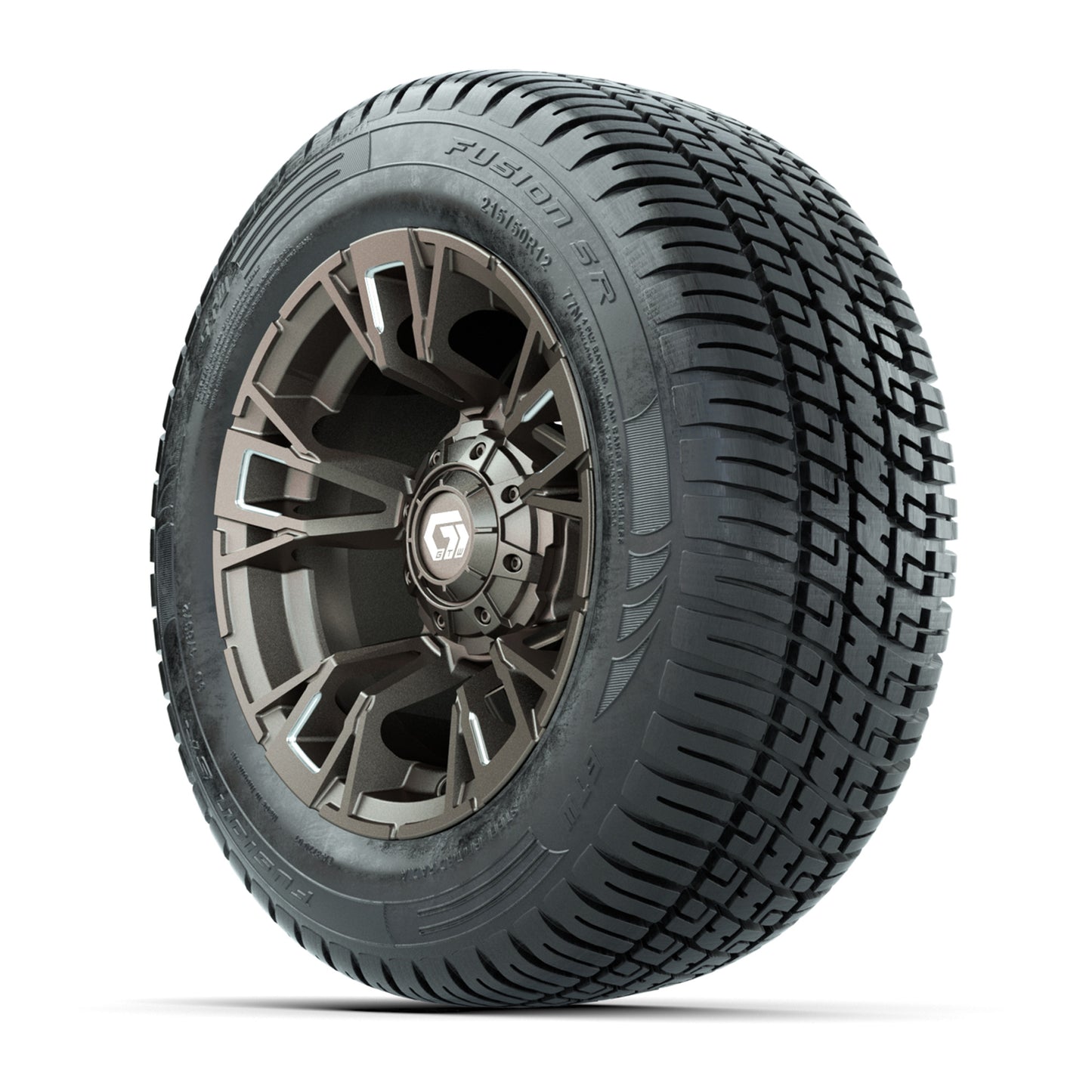 GTW® Vandal Satin Bronze/Machined 12 in Wheels with 215/50-R12 Fusion S/R Steel Belt Radial Tires – Full Set