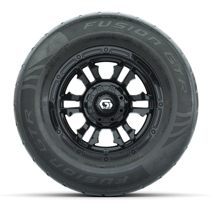 GTW® Shogun Gloss Black 12 in Wheels with 255/55-R12 Fusion GTR Steel Belt Radial Street Tires – Full Set