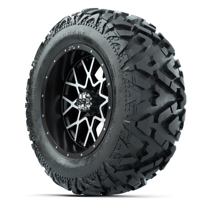 GTW Vortex Matte Black/Machined 14 in Wheels with 25x10-14 Barrage Mud Tires – Full Set