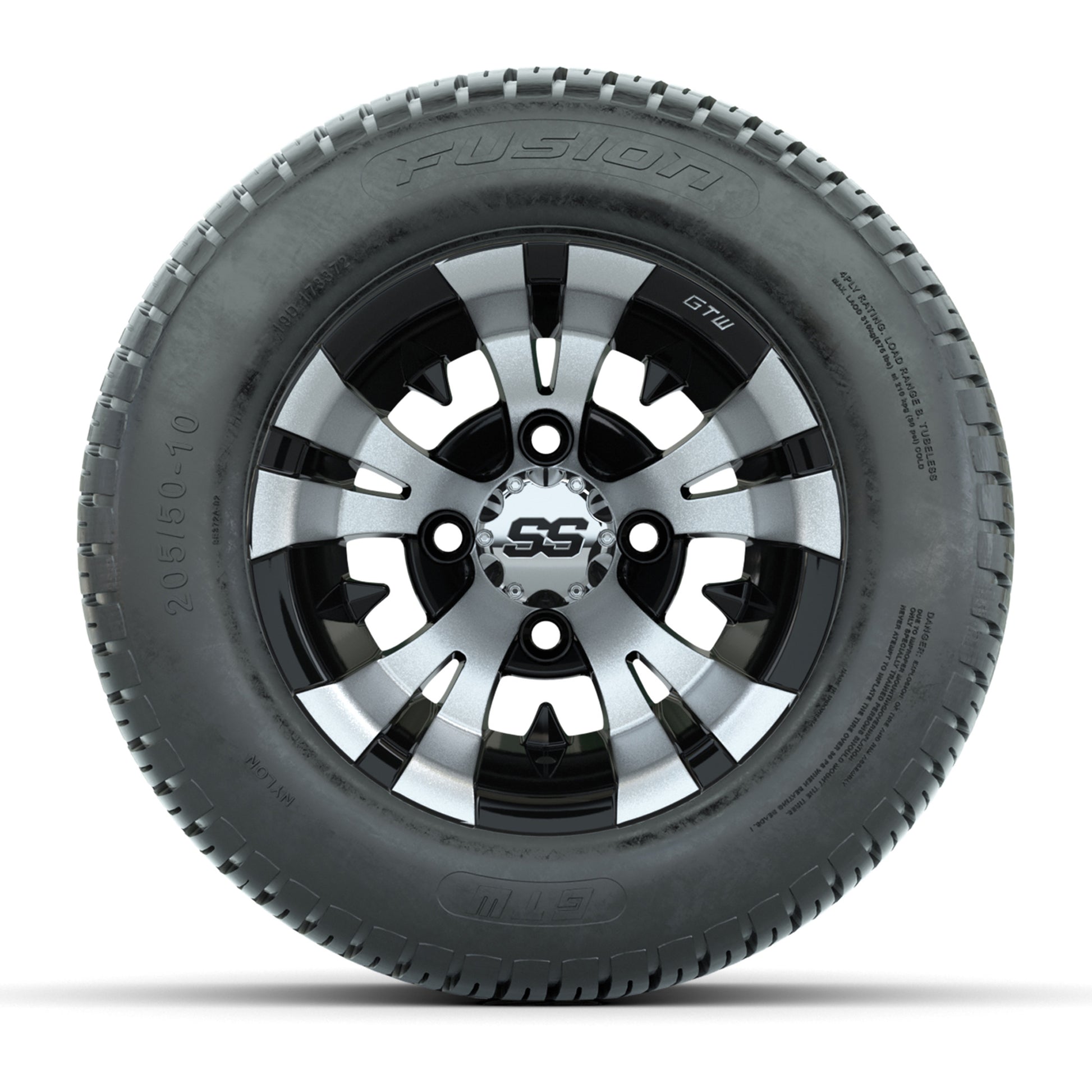 GTW Vampire Black and Machined 10 in Wheels with 18in Fusion Street Tires – Set of 4