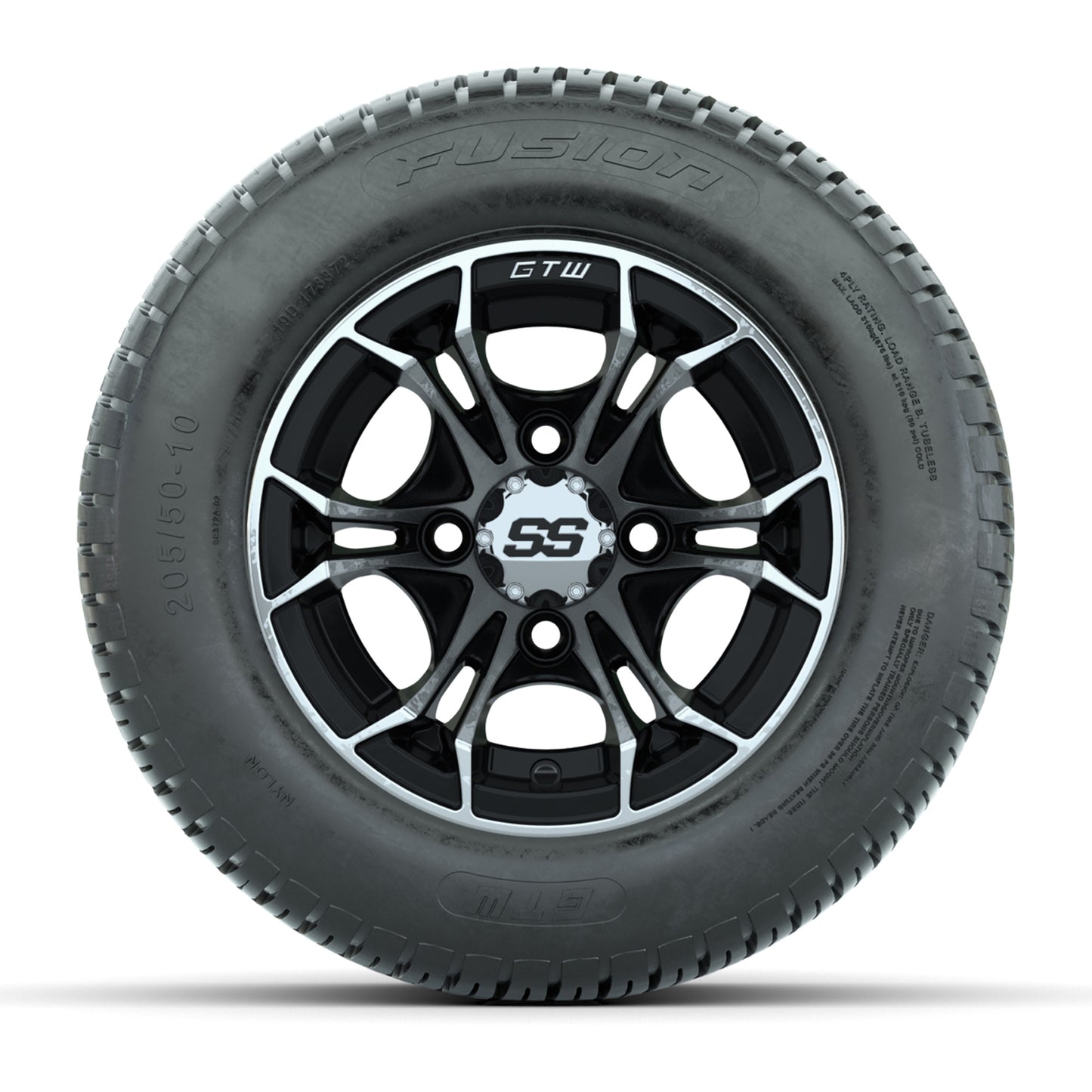 GTW Spyder Machined/Black 10 in Wheels with 205/50-10 Fusion Street Tires – Full Set