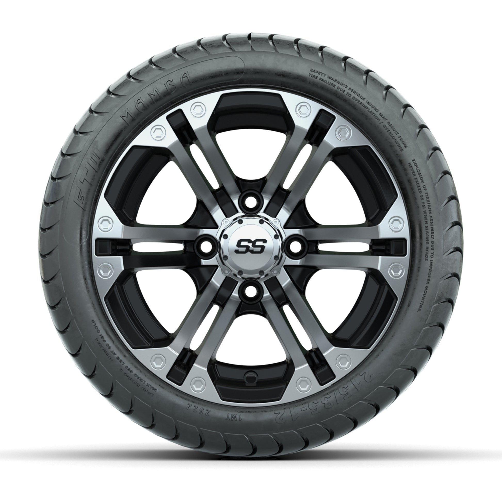 12” GTW Specter Black and Machined Wheels with 18” Mamba Street Tires – Set of 4