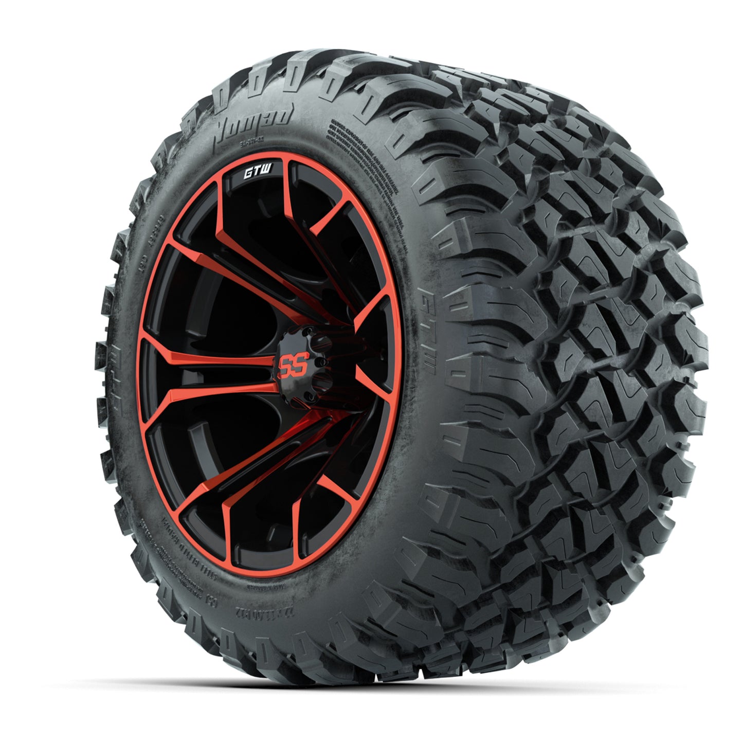 GTW® Spyder Black/Red 12 in Wheels with 22X11-R12 Nomad Steel Belt Radial All-Terrain Tires – Full Set