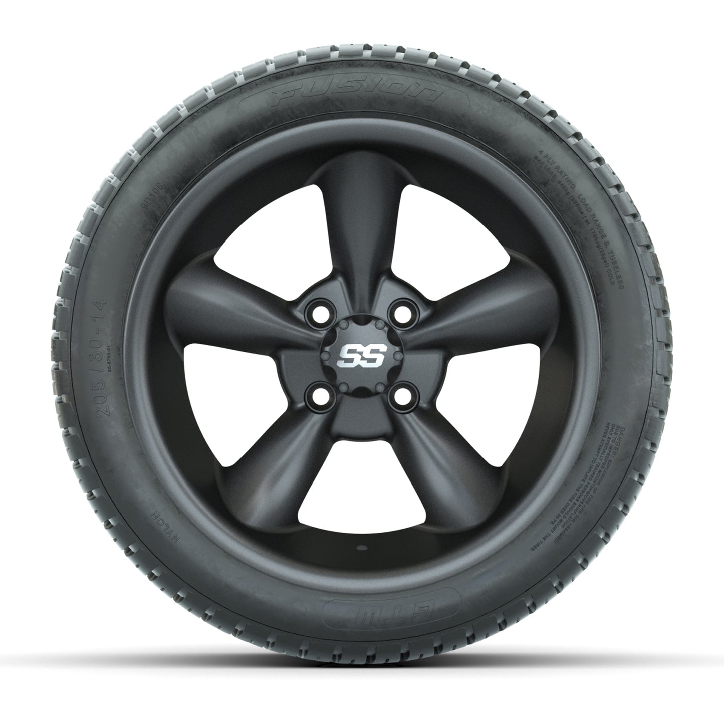 GTW® Godfather Matte Gray 14 in Wheels with 205/30-R14 Fusion Street Tires – Full Set