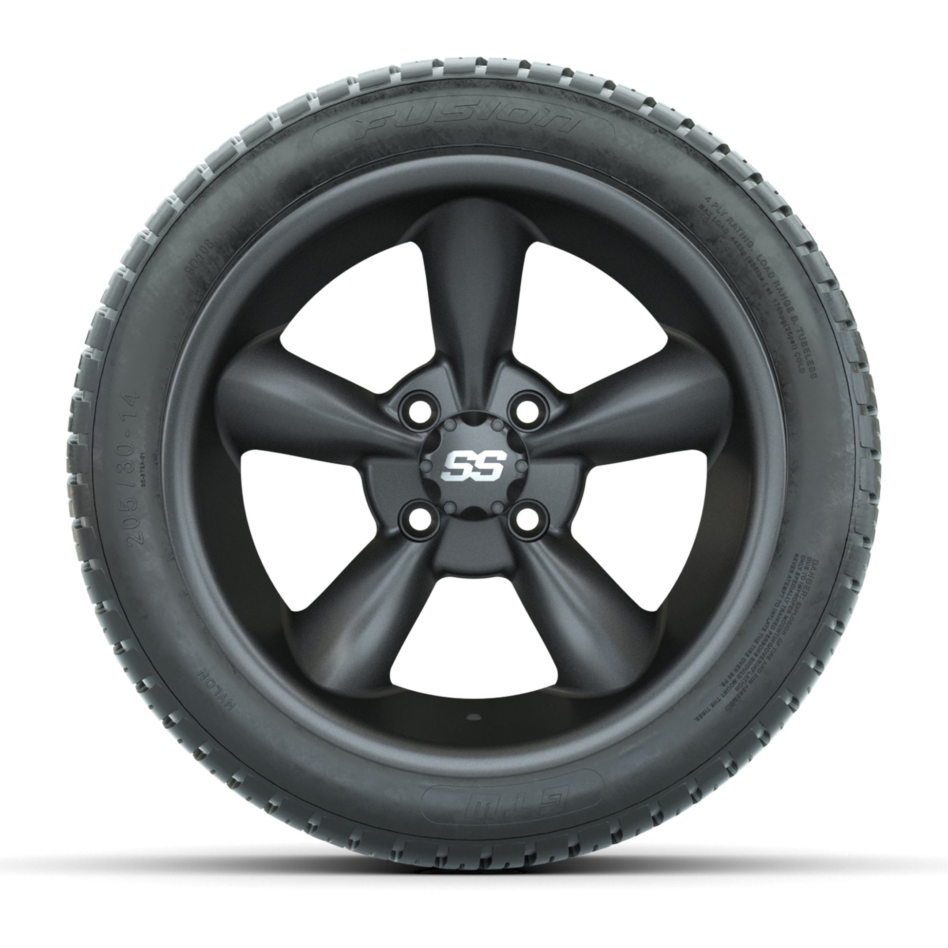 GTW® Godfather Matte Gray 14 in Wheels with 205/30-R14 Fusion Street Tires – Full Set