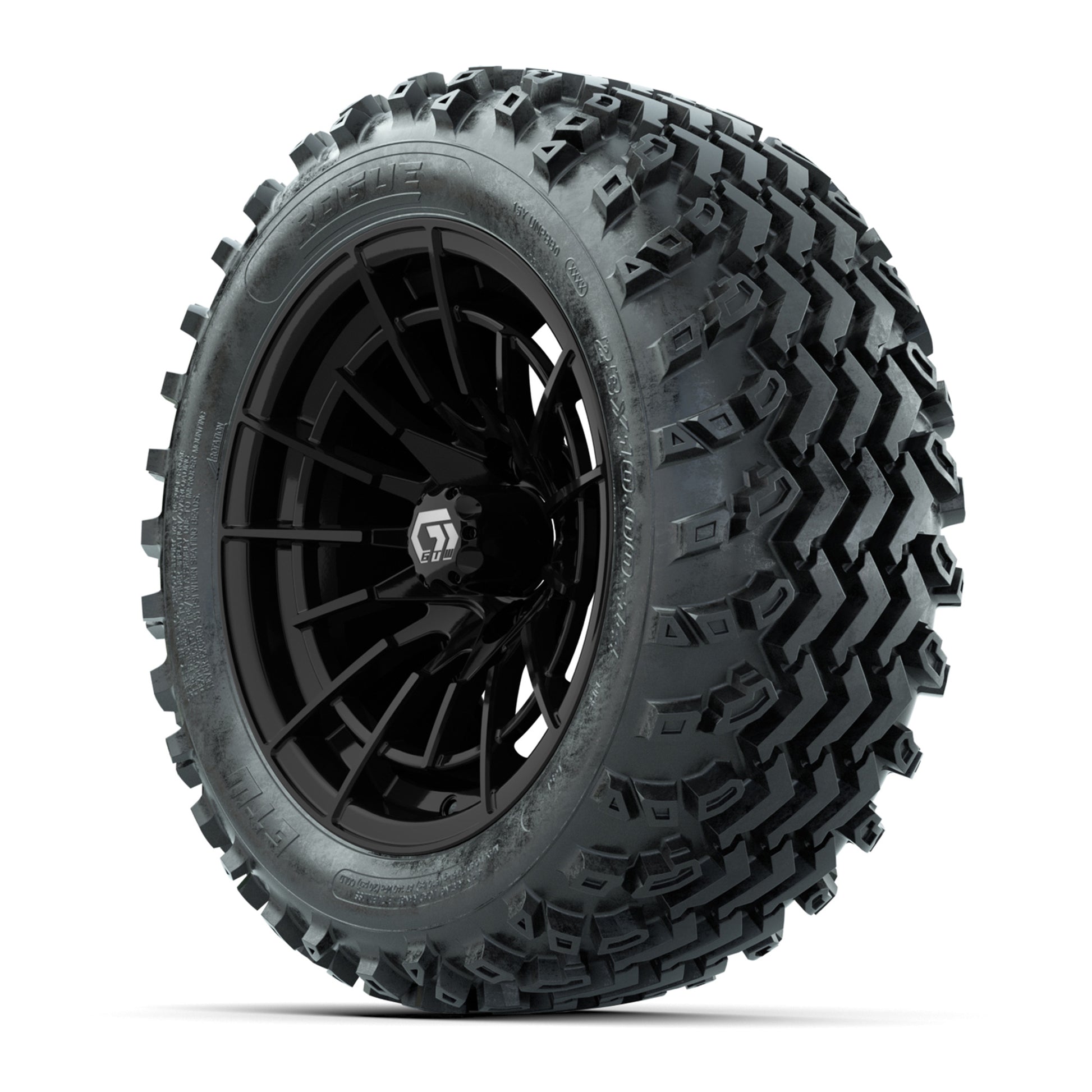 GTW® Boost Gloss Black 14 in Wheels with 23X10-14 Rogue All-Terrain Tires – Full Set