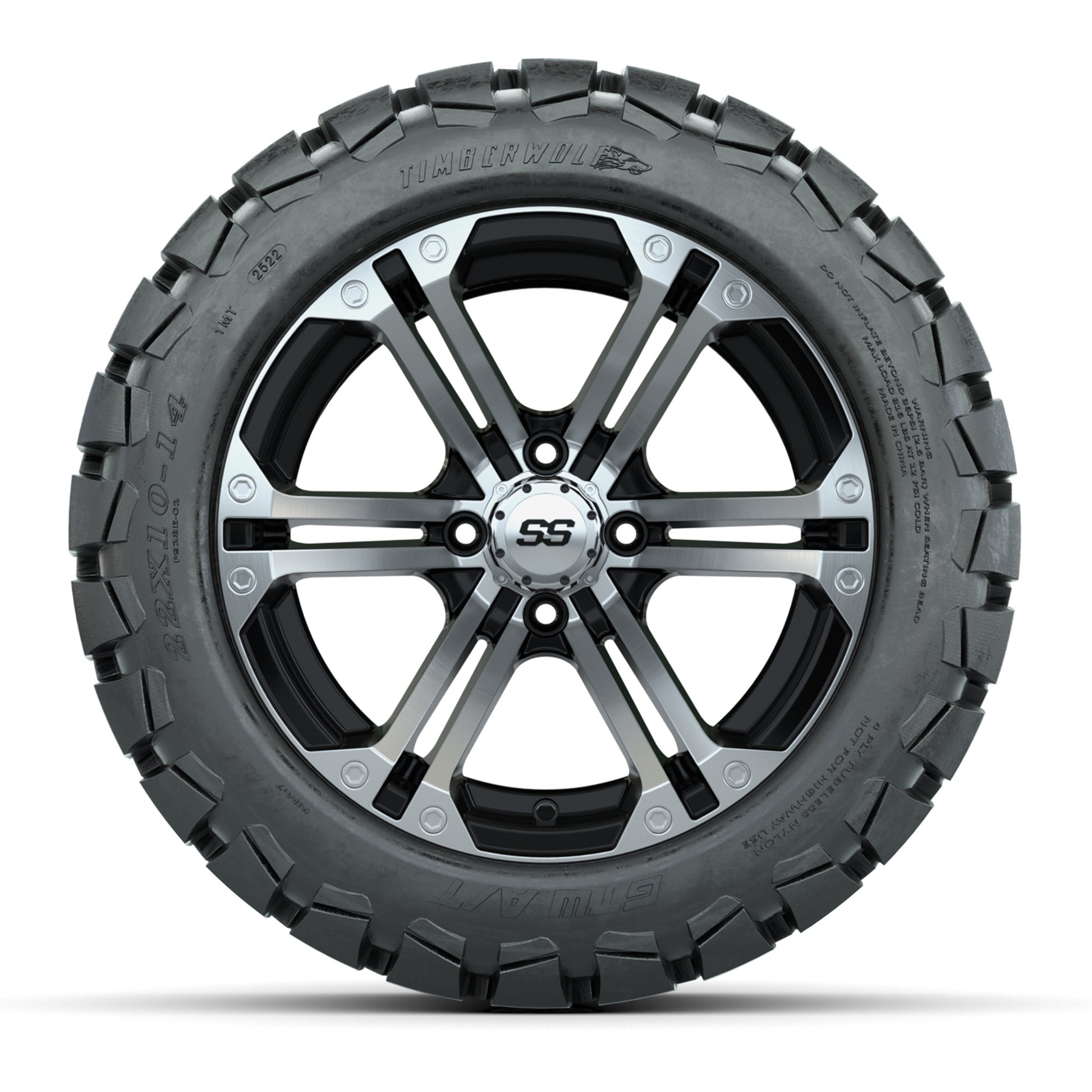 GTW Specter Black and Machined Wheels with 22in Timberwolf Mud Tires - 14 Inch