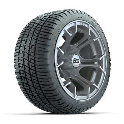GTW® Spyder Silver Brush 12 in Wheels with 205/30-12 Fusion Street Tires – Full Set