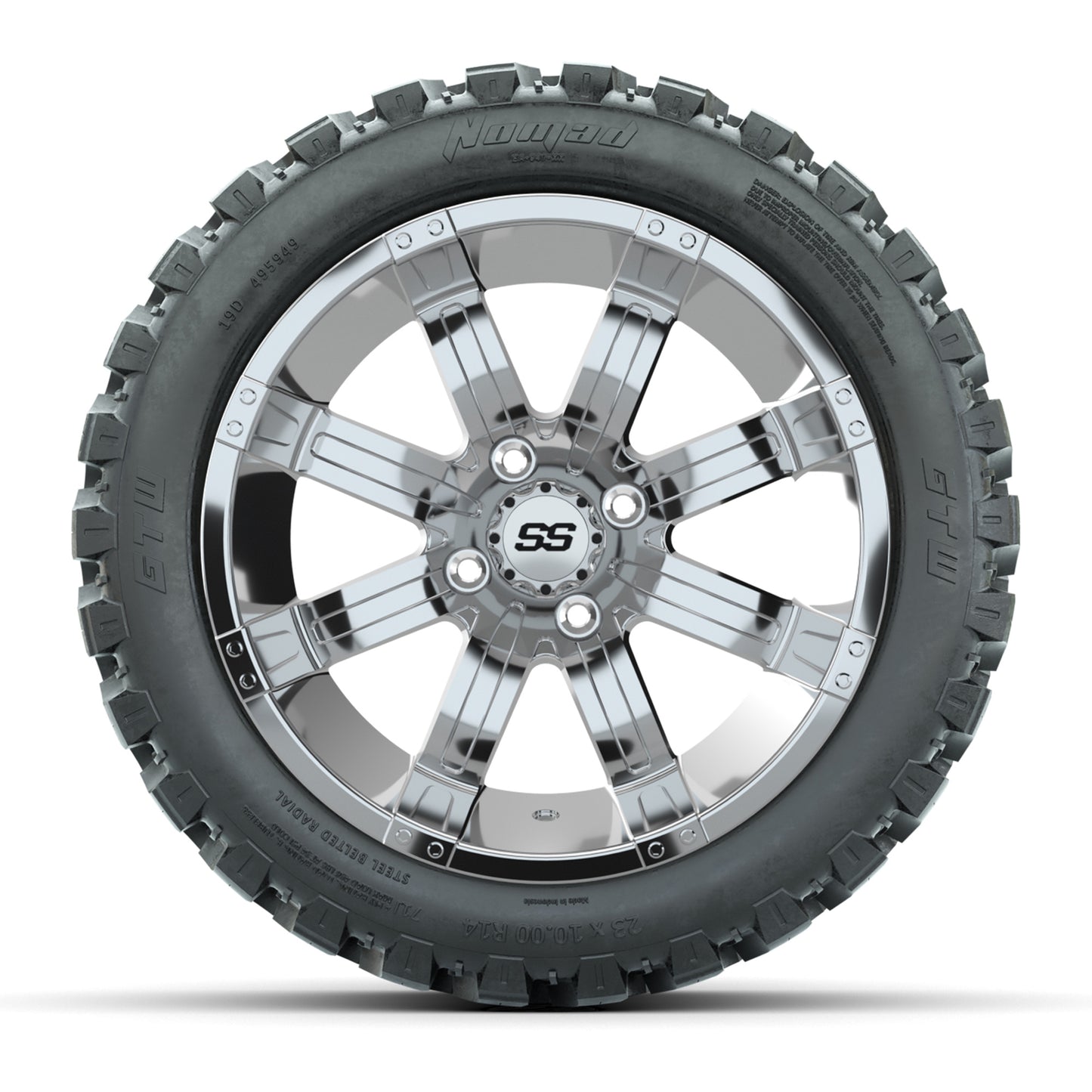 GTW® Tempest Chrome 14 in Wheels with 23X10-R14 Nomad Steel Belt Radial All-Terrain Tires - Full Set