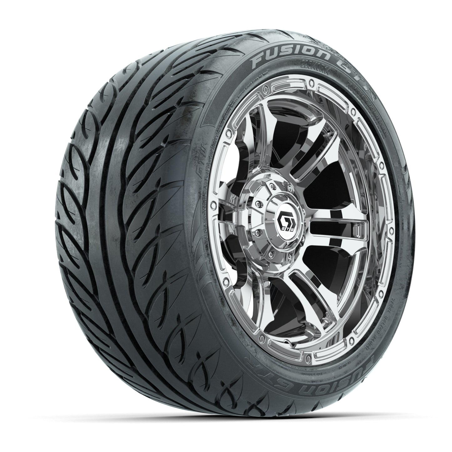 GTW® Shogun Chrome 14 in Wheels with 225/40-R14 Fusion GTR Steel Belt Radial Street Tires – Full Set