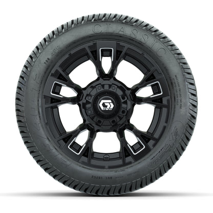 GTW® Vandal Matte Black/Machined 12 in Wheels with 215/40-12 Excel Classic Street Tires – Full Set