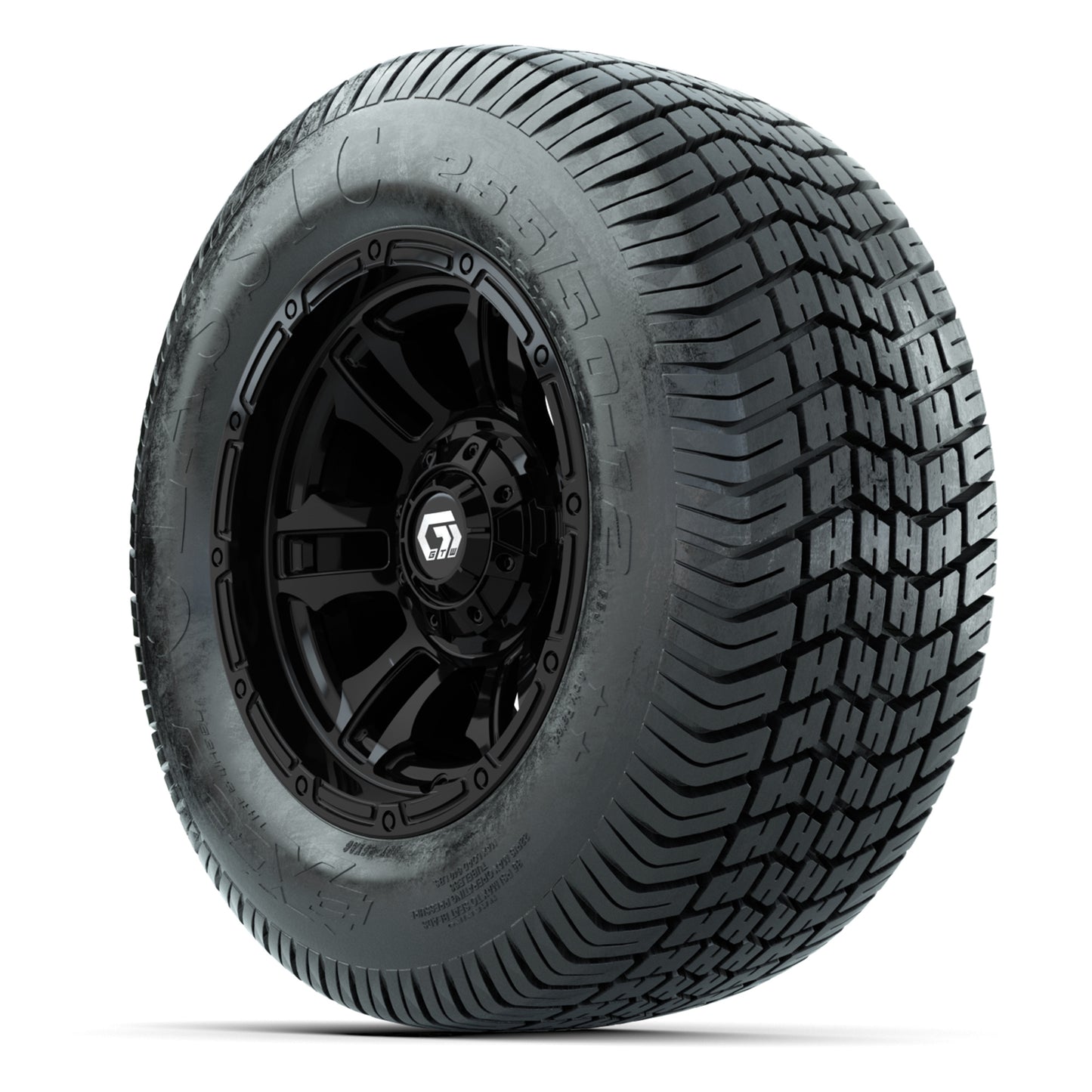 GTW® Shogun Gloss Black 12 in Wheels with 255/50-12 Excel Classic Street Tires – Full Set