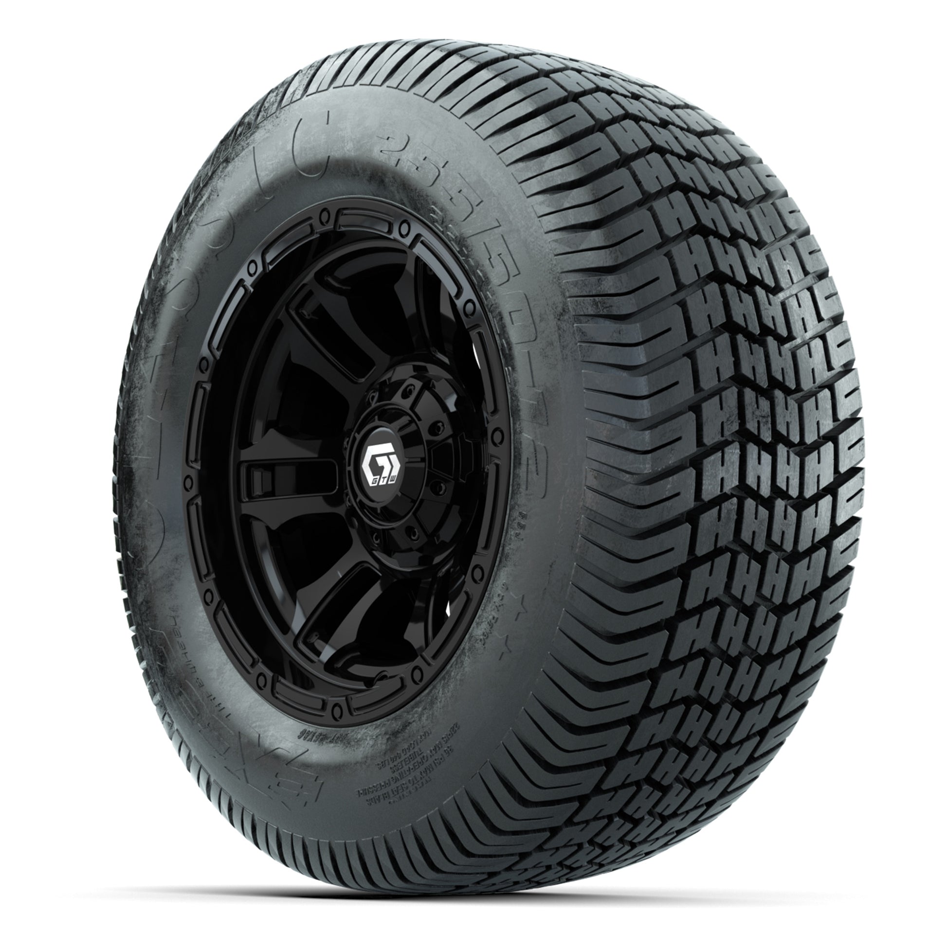 GTW® Shogun Gloss Black 12 in Wheels with 255/50-12 Excel Classic Street Tires – Full Set