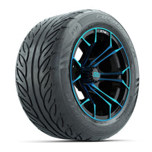 GTW® Spyder Black/Blue 14 in Wheels with 255/45-R14 Fusion GTR Steel Belt Radial Street Tires – Full Set