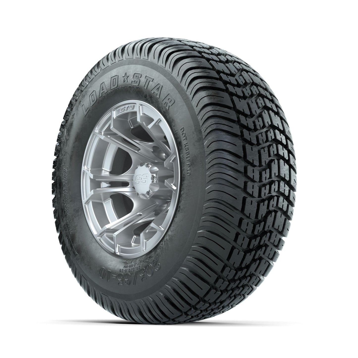 GTW Spyder Silver Brush 10 in Wheels with 205/65-10 Kenda Load Star Street Tires - Full Set