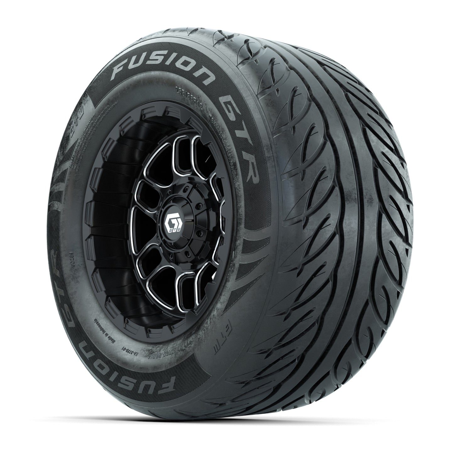 GTW® Titan Black/Machined 12 in Wheels with 255/55-R12 Fusion GTR Steel Belt Radial Street Tires – Full Set