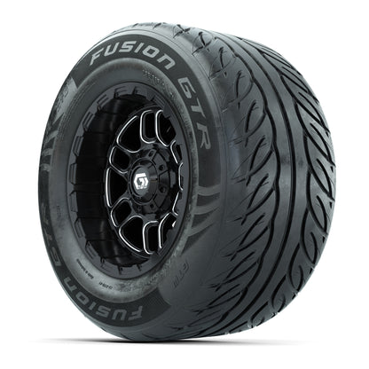 GTW® Titan Black/Machined 12 in Wheels with 255/55-R12 Fusion GTR Steel Belt Radial Street Tires – Full Set