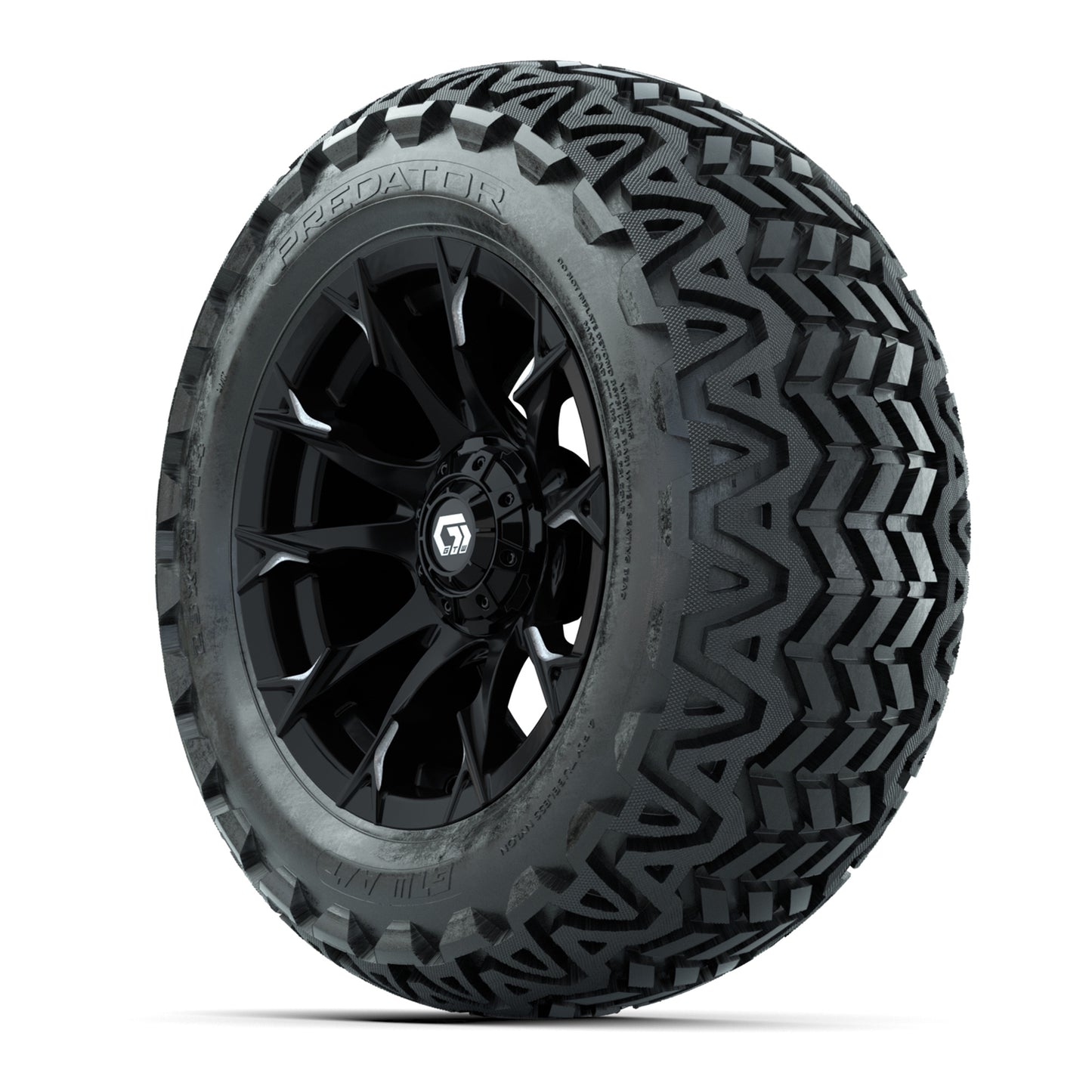 GTW® Diablo Gloss Black/Machined 14 in Wheels with 23x10-14 Predator All-Terrain Tires – Full Set