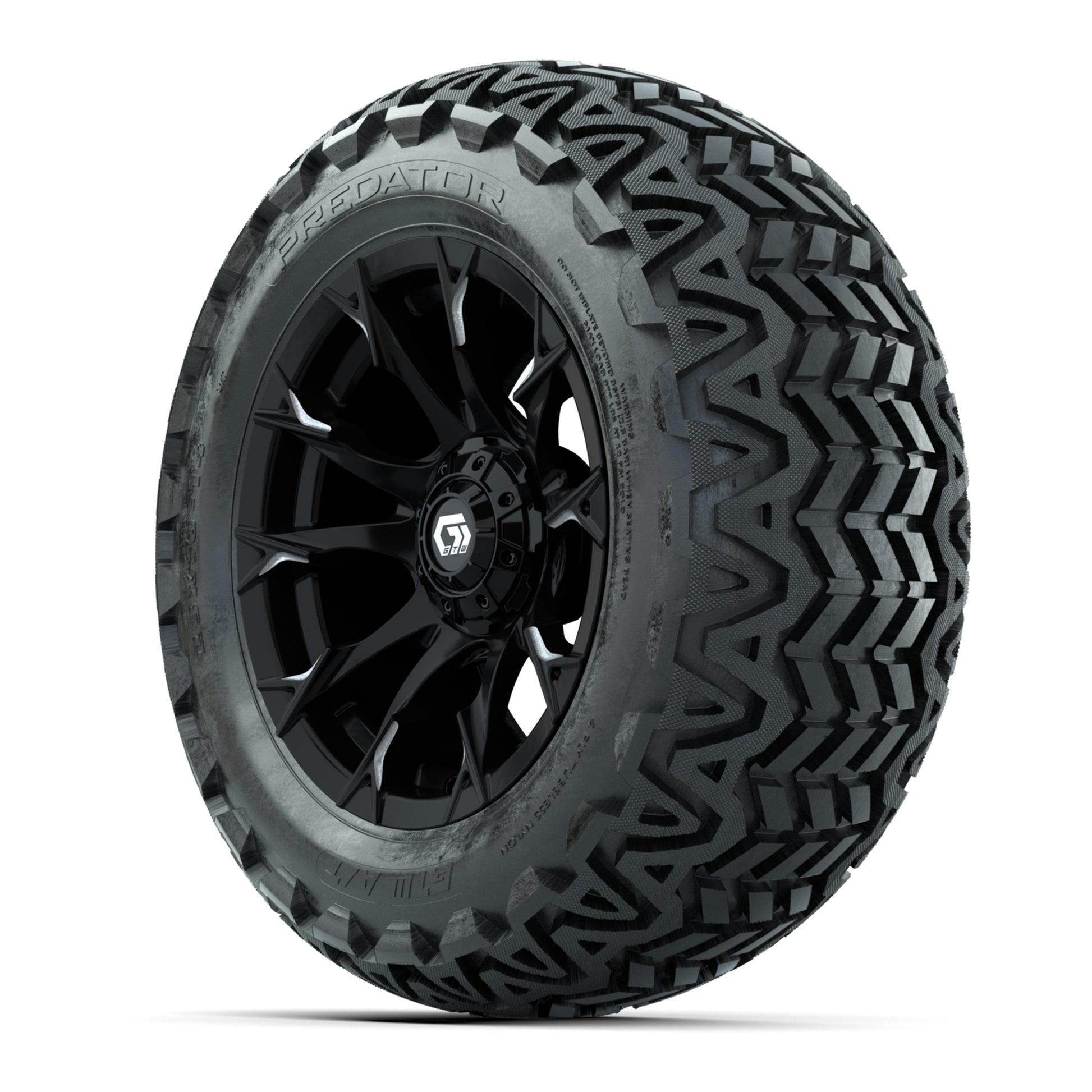GTW® Diablo Gloss Black/Machined 14 in Wheels with 23x10-14 Predator All-Terrain Tires – Full Set