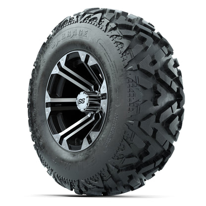 GTW® Specter Black/Machined 12 in Wheels with 25X10-12 Barrage Mud Tires – Full Set