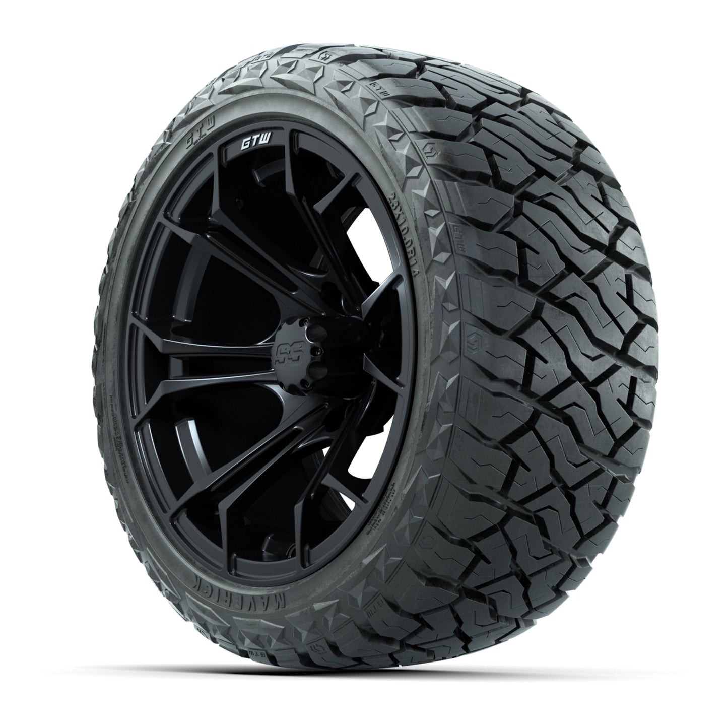 GTW Spyder Matte Black 14 in Wheels with 23x10.00-R14 Maverick All-Terrain Tires – Full Set