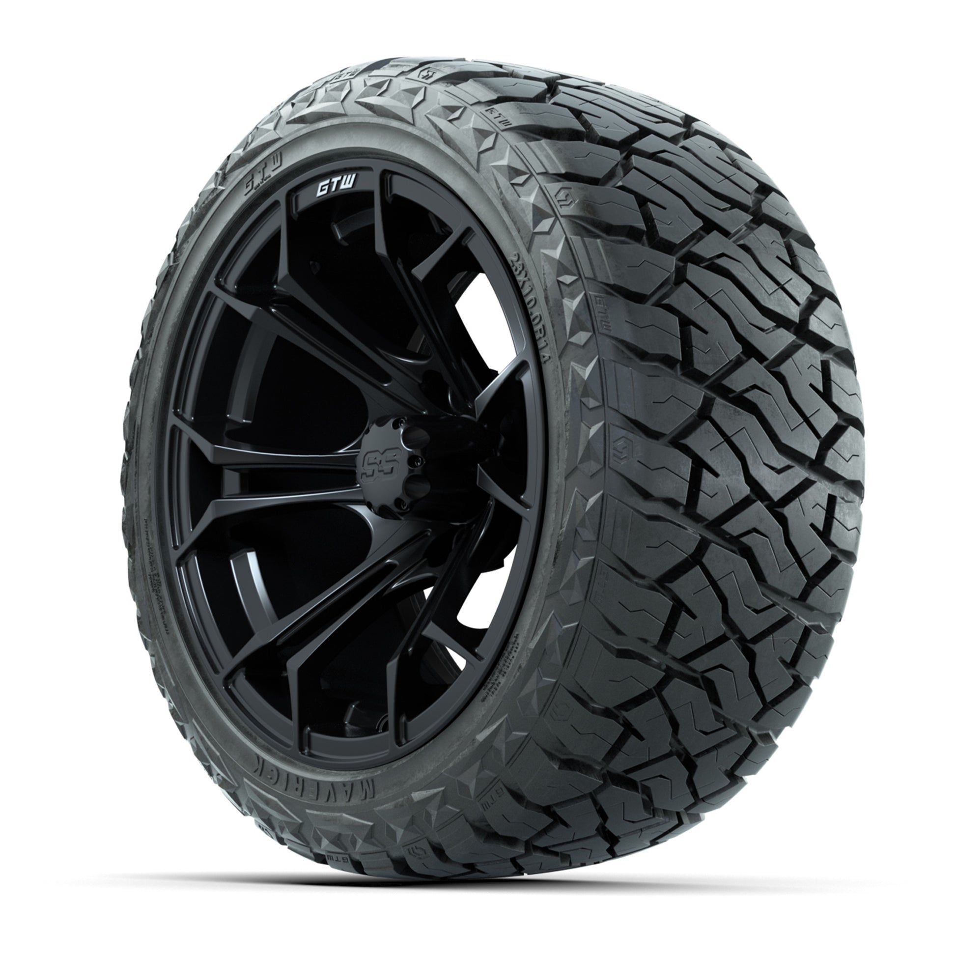 GTW Spyder Matte Black 14 in Wheels with 23x10.00-R14 Maverick All-Terrain Tires – Full Set