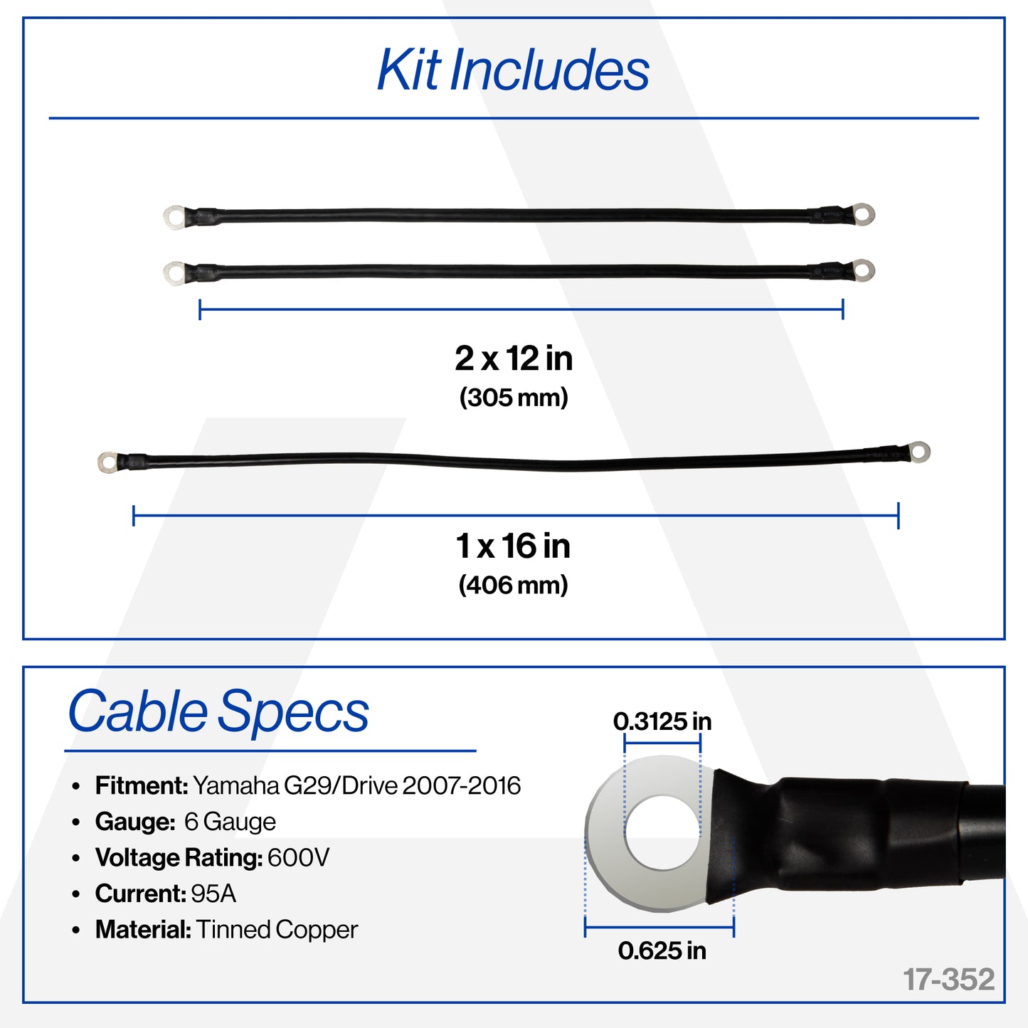 Yamaha G29/Drive 6-Gauge Battery Cable Set (Years 2007-2016)
