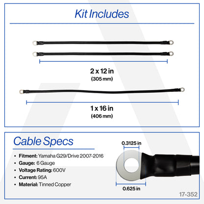 Yamaha G29/Drive 6-Gauge Battery Cable Set (Years 2007-2016)