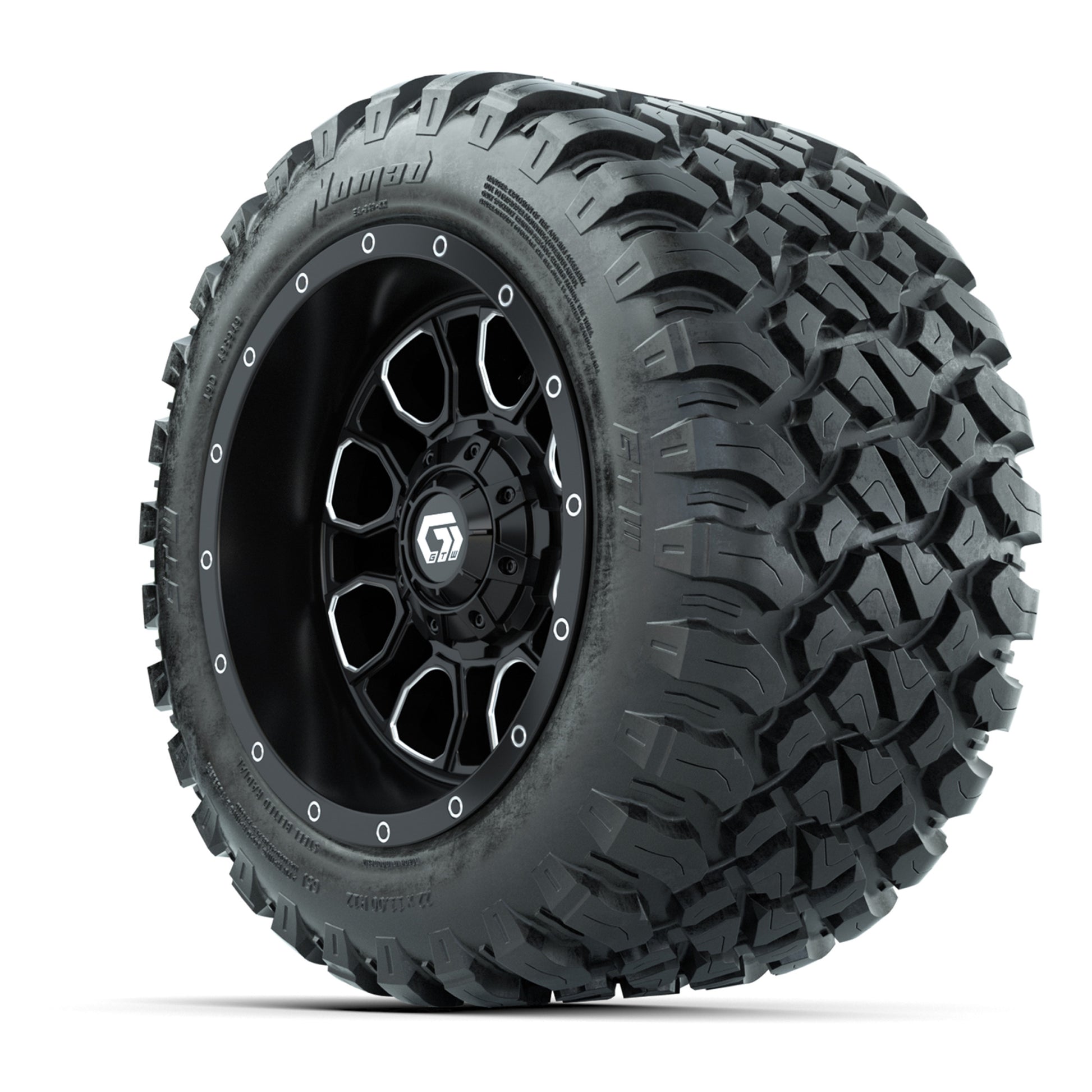 Set of (4) 12 in GTW® Volt Machined & Black Wheels with 22x11-R12 Nomad All-Terrain Tires