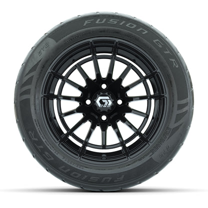 GTW® Boost Gloss Black 14 in Wheels with 255/45-R14 Fusion GTR Steel Belt Radial Street Tires – Full Set