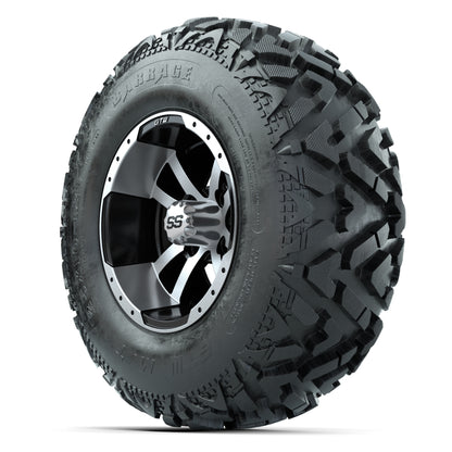 GTW® Storm Trooper Black/Machined 12 in Wheels with 25X10-12 Barrage Mud Tires – Full Set