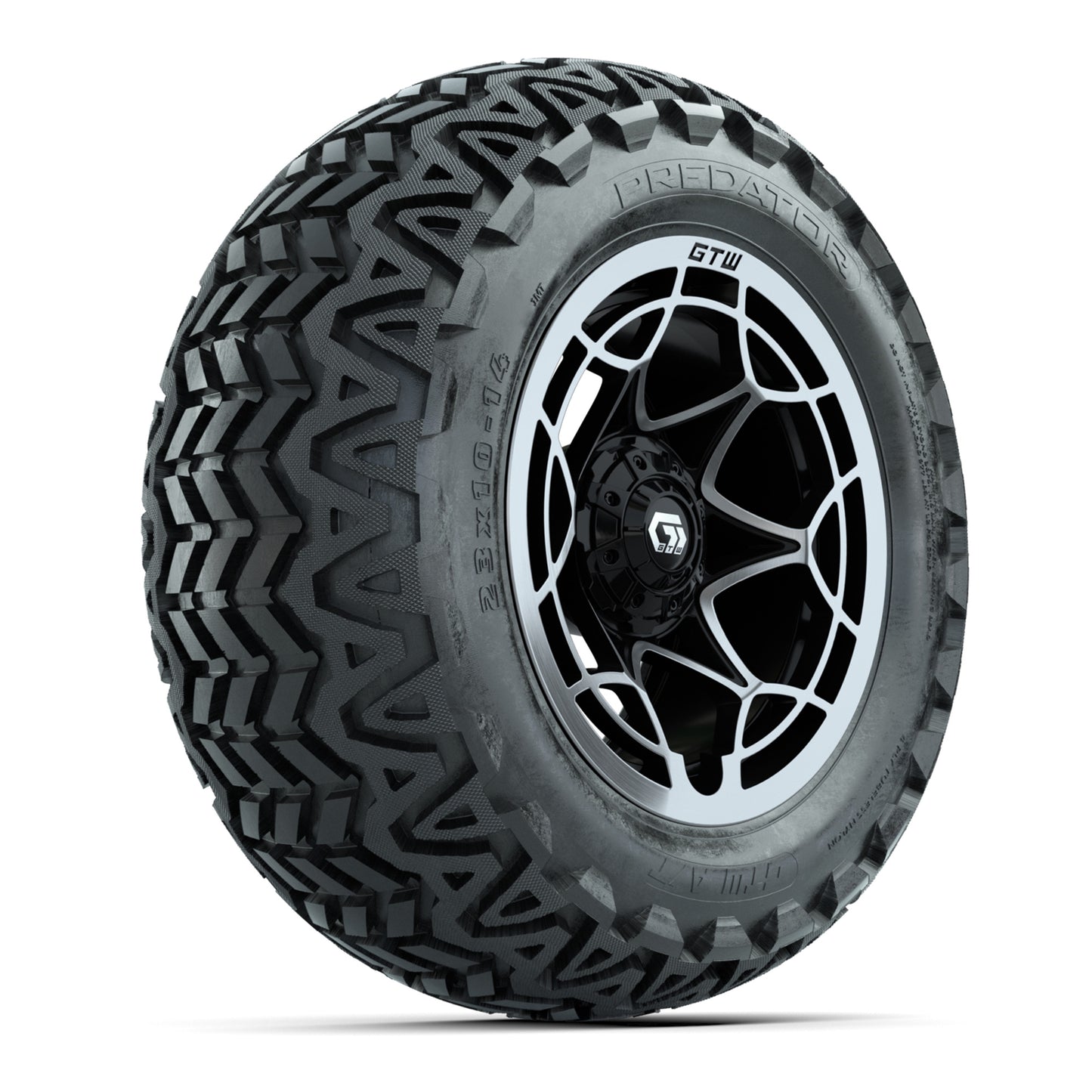 GTW® Nexus Gloss Black/Silver 14 in Wheels with 23x10-14 Predator All-Terrain Tires – Full Set