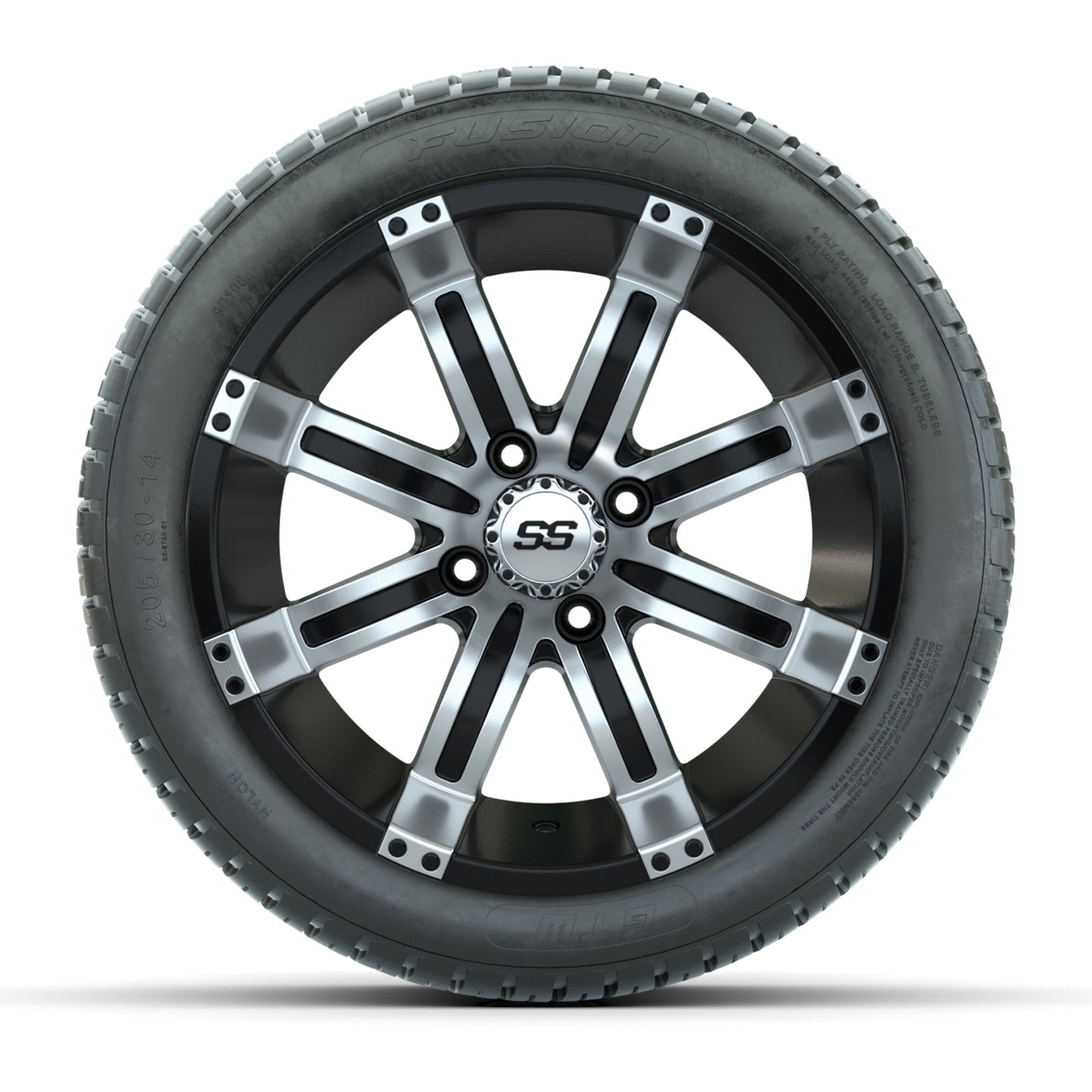 GTW Tempest Black and Machined 14 in Wheels with 19in Fusion Street Tires – Set of 4